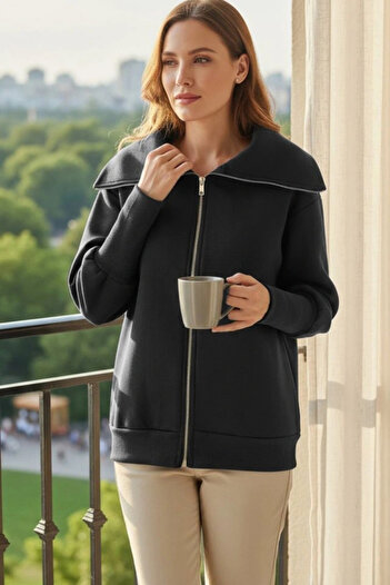 Silerra Women's Long Sleeve Zipper Detail Sweat Shirt