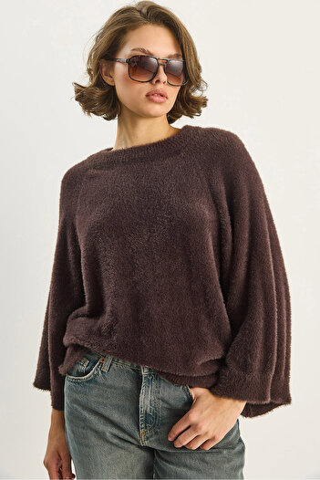 Bianco Lucci Women's Bearded Oversize Soft Bat Sleeve Knitwear Sweater 9036 60283635