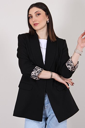 Luq Black Leopard Lined Blazer Jacket Plus Size Compatible