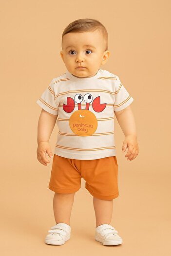 RAPAPA Baby Boy Slim Fit Striped Crab Shorts Set - 25475K
