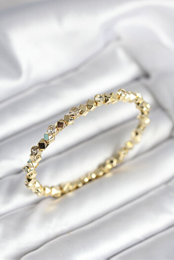 SeyCey.co Zircon Stone Cube Stripe Model Brass Gold Color Women's Bracelet