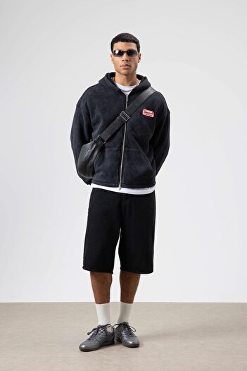 VAMOSCLO Oversize Zippered Hooded Sweatshirt Black