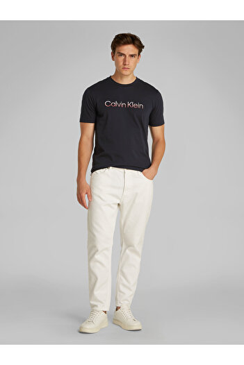 Calvin Klein Men Black Raised Ombre Embroidery Crew Neck T-Shirt