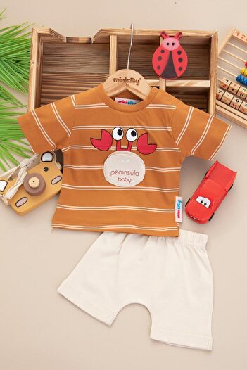 RAPAPA Baby Boy Slim Fit Striped Crab Shorts Set - 25475Kah