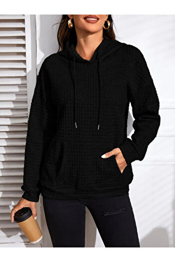 Kanonik Education Women's Long Sleeve Hooded Lace-Up Pocket Capitone Sweatshirt