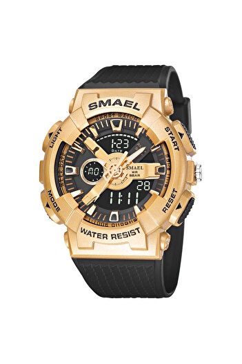 SMAEL Men's watch Sport Digital Analog 5 ATM Black Gold
