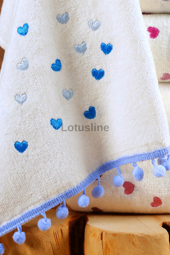 Lotusline 6-Piece Embroidered Towel Set with Pompoms Mel-Face Towel 50X90