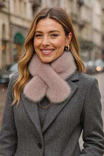 FELLMENS Pink Soft Textured Mango Plush Women's Neck Collar