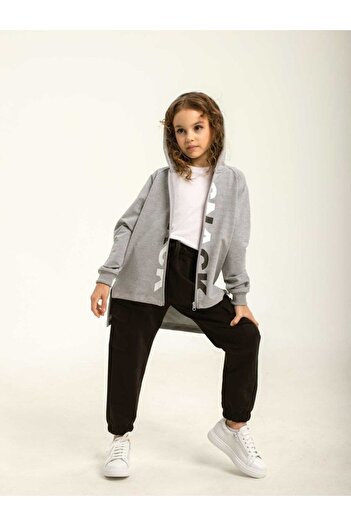 Bumbăcel Girls' printed sweatshirt with zip and hood made of cotton