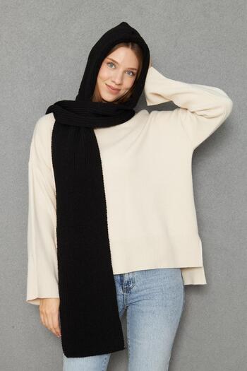 Irmak Kerekli Women's Soft Textured Hooded Scarf Thessaloniki Knitted Hooded Shawl 13038