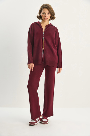 Bianco Lucci Women's Relax Fit Hooded Cardigan High Waist Pants Knitwear Set Tt251003 60283645