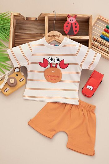 RAPAPA Baby Boy Slim Fit Striped Crab Shorts Set - 25475K