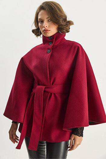 Bianco Lucci Women's Belted Stand Collar Cashmere Poncho 0314 60283652