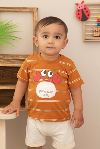 RAPAPA Baby Boy Slim Fit Striped Crab Shorts Set - 25475Kah
