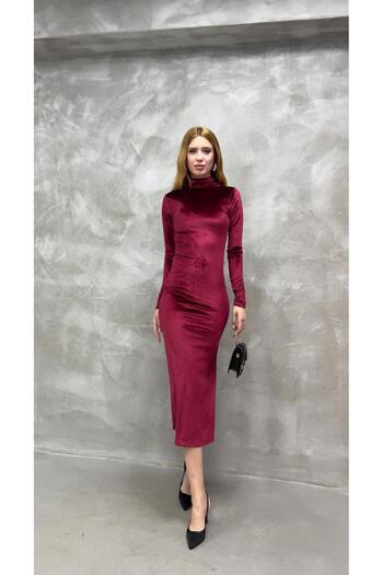 MILANOFOX Half High Neck Long Sleeve Slit Velvet Midi Dress