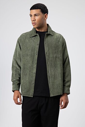 VAMOSCLO Oversize Textured Shirt Khaki