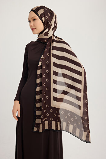 Schaless Rhythmic Geometry - Burgundy - Aurora Patterned Fringe Shawl - 70x190 cm