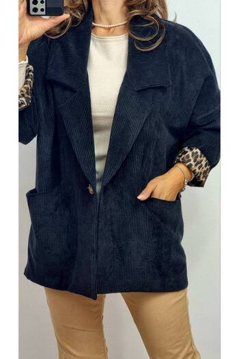 GLAMSI Oversized striped jacket with animal print cuffs