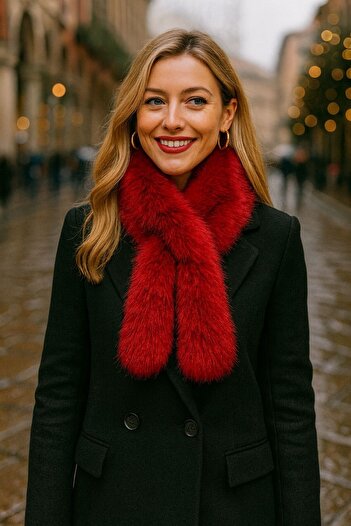 FELLMENS Red Soft Textured Mango Plush Women's Neck Collar