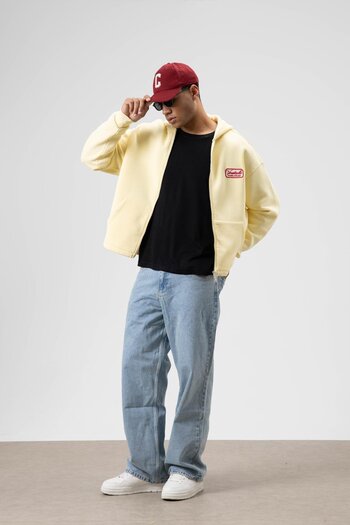 VAMOSCLO Oversize Zippered Hooded Sweatshirt Yellow