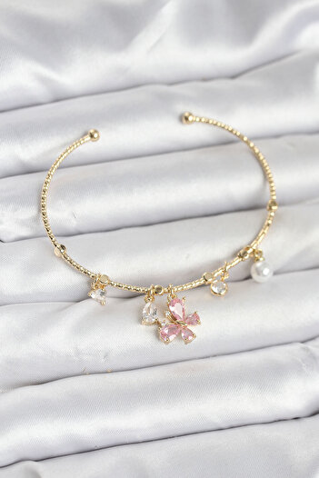SeyCey.co Gold Color Women's Bracelet with Pink Butterfly Charm