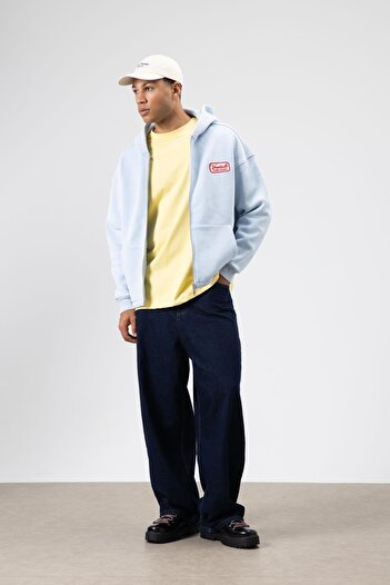 VAMOSCLO Oversize Zippered Hooded Sweatshirt Baby Blue
