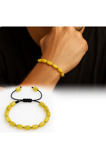 Tesbihane Macrame Braided Capsule Cut Yellow White Colored King Seccer Drop Amber Men's Bracelet