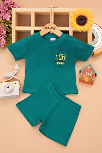 RAPAPA Baby Boy Dar Kalip Ribana Fabric Pocketed Surf Printed Shorts Set -25143