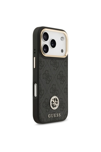 Guess Case for iPhone 17 Pro, 4G Strass Logo with Big Strap Metal Button MagSafe, Slim Protection, Black