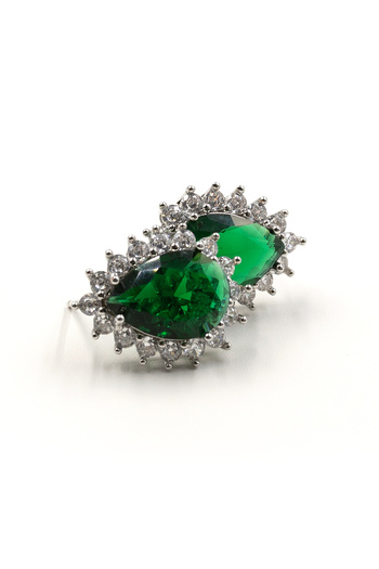 Sose Moda Green Zircon Stone Drop Model Evening Dress Earrings - Shiny Silver Color Stylish Earrings