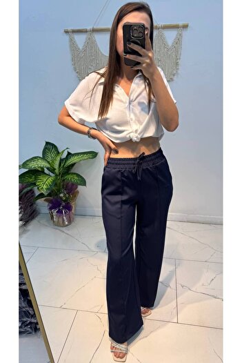 Maison La Femme Women's Elastic Waist Pocket Palazzo Trousers