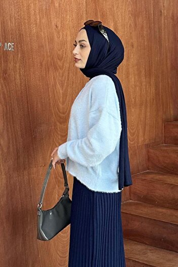 lamelif Bearded Basic Cardigan Blue