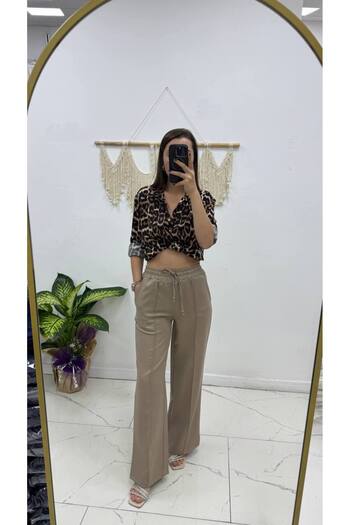 Maison La Femme Women's Elastic Waist Pocket Palazzo Trousers