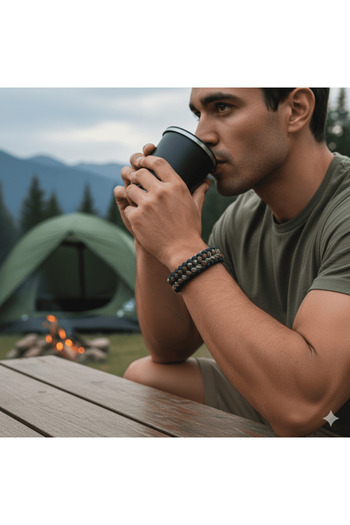 Tesbihane Tactical Paracord Bracelet with Compass and Lighter - Night Camo Pattern - for Camping and Outdoor Sports