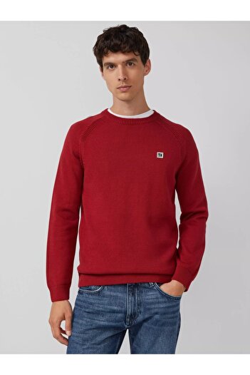 s.Oliver Men's knitted sweater, made of cotton with raglan sleeves, Red