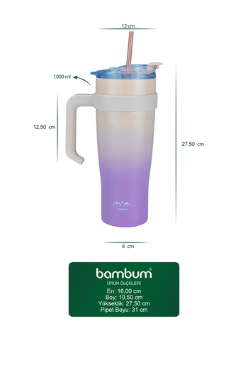 Bambum Horizon Thermos Cup with Straw Pink 1000ml
