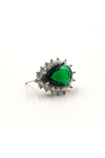 Sose Moda Green Zircon Stone Drop Model Evening Dress Earrings - Shiny Silver Color Stylish Earrings