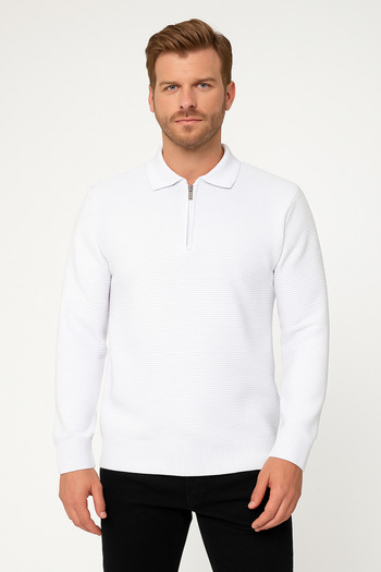 ModaPlaza Men's Zippered Polo Neck Sweater 732