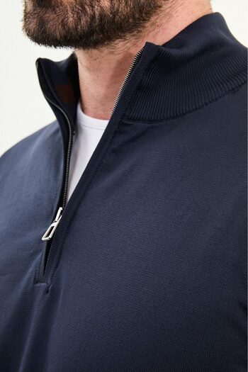 Mcr Plain Slim Fit Zippered Half Fisherman Men's Knitwear Sweater Navy Blue - 11561.25K