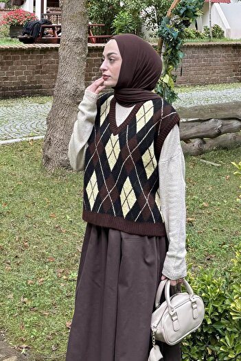lamelif Baklava Patterned Sweater Bitter Brown