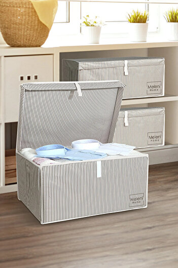 Meleni Home Set of 2 Multi-Purpose Storage Boxes with Lids Organizer Mega 60 X 40 X 30 cm Gray