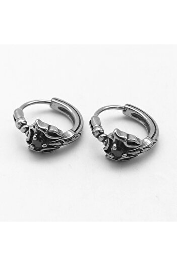Viking Engraved Zircon Stone Hoop Unisex 316L Stainless & Tarnish-Free Steel Earrings Pair