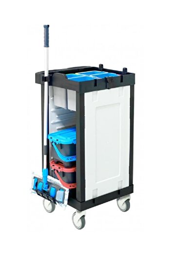 DacEnergy Cleaning cart, plastic frame with walls, 4 5 L buckets with sieve for...