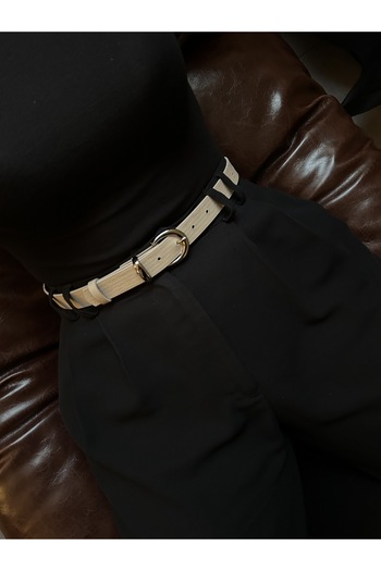 LİA KEMER Silver Model Women's Belt with Tool Buckle Waist Belt Coat Belt Dress Belt Trouser Belt
