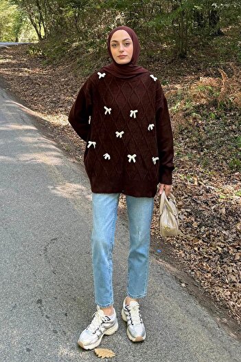 lamelif Ribboned Knitwear Sweater Bitter Brown