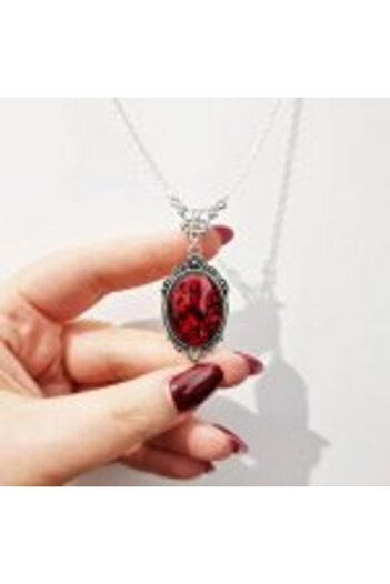 OEM Gothic Vampiric Necklace with Blood Red Quartz Stone – Mystical Elegance and Medieval Charm