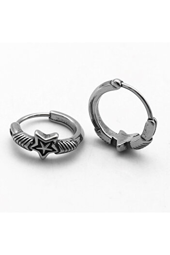 Viking Star Design Hoop Earrings Unisex 316L Stainless & Tarnish-Free Steel Earrings Pair