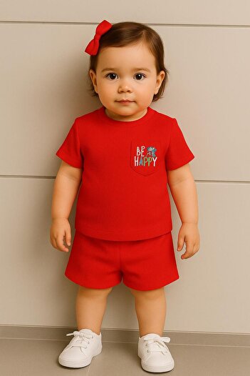 RAPAPA Ribana Fabric Baby Set with Shorts and'Be Happy' Written on It – Summer 2-Piece Set 25143K