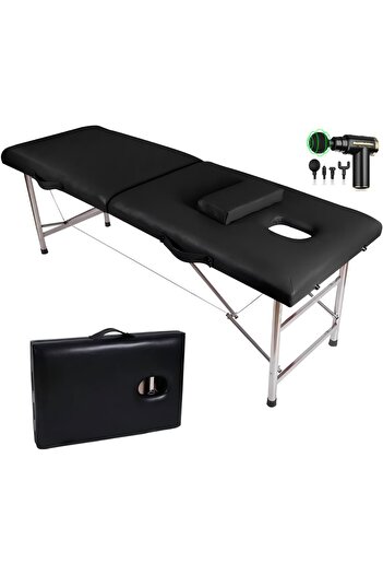 Relax Smart Portable Massage Bed: Folding Tables with Spa Pad Stainless Steel Frame Two Folds Black for Spa, Bea