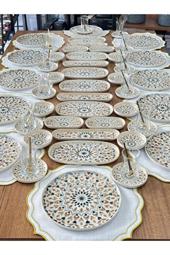 MD MİMOZA DEKOR Breakfast Set 82 Pieces for 12 Persons Moria / Porcelain / Service Presentation Set